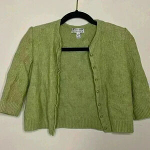 St. John Sport Green Wool Cropped Cardigan